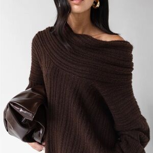 Oak + Fort Oversized Slouchy Off The Shoulder Sweater